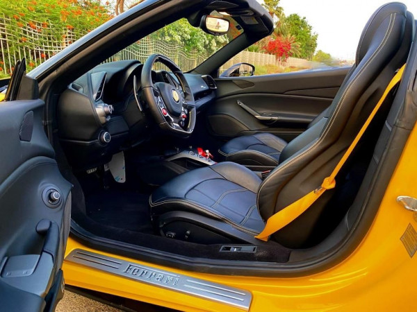 Yellow Ferrari 488 Spyder, 2018 for rent in Dubai 3