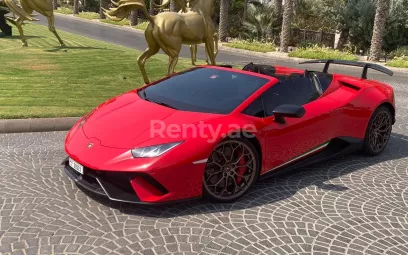 Lamborghini Huracan Performante Spyder (Красный), 2019 для аренды в Дубай